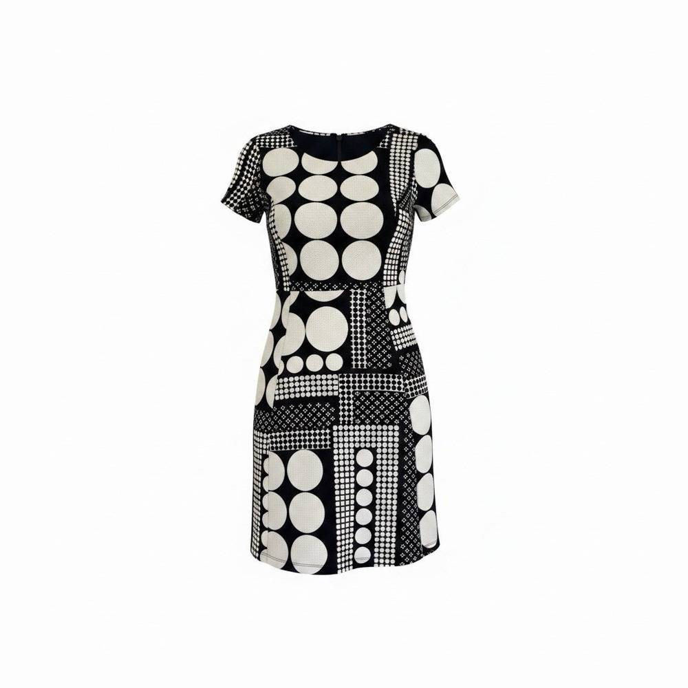 ENFOCUS Studio Women Black White Abstract Geometric Fit & Flare Dress Size 4